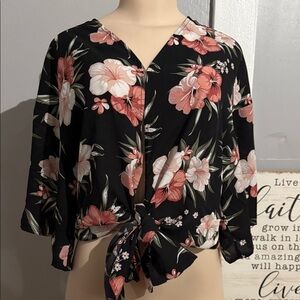 Floral Black and Pink Women's Top